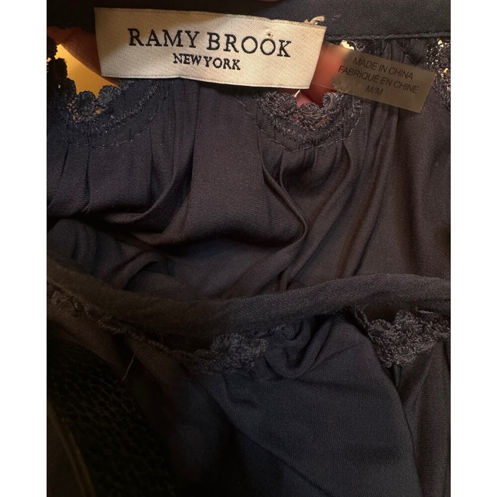 Ramy Brook Wrenn Embellished Blouson Midi Dress Size M Navy Satin Flutter Sleeve - Picture 13 of 15
